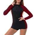 thumbnail image 3 of YONGHS Women's Long Sleeve One Piece Swimsuit Rash Guard Swimwear Athletic Surfing Bathing Suit Black&Burgundy S, 3 of 6