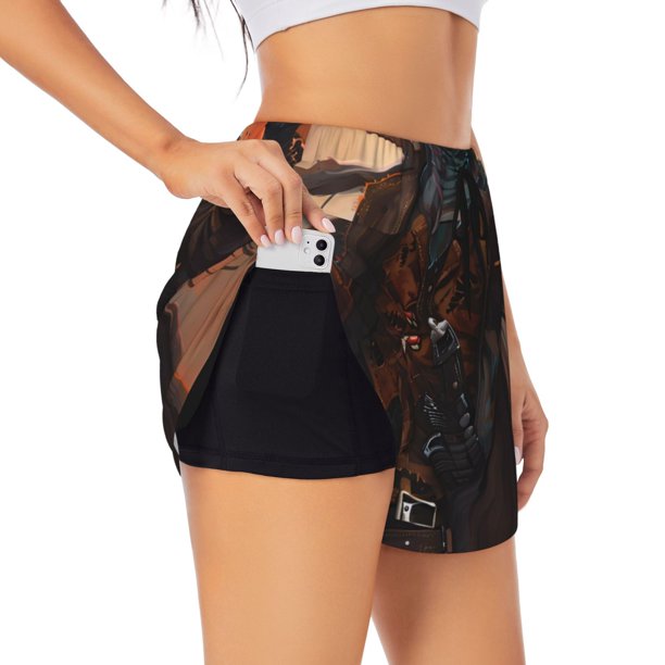 Balery Steampunk Cowboy Cat Pantalones cortos deportivos para mujer con forro y dos bolsillos, elásticos, para entrenamiento, gimnasio, yoga-XX-Large