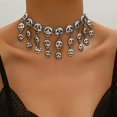 thumbnail image 3 of Gothic Silvery Skull Tassel Necklace - Perfect For Halloween & Parties, Alloy Fashion Accessory For Women, 3 of 5