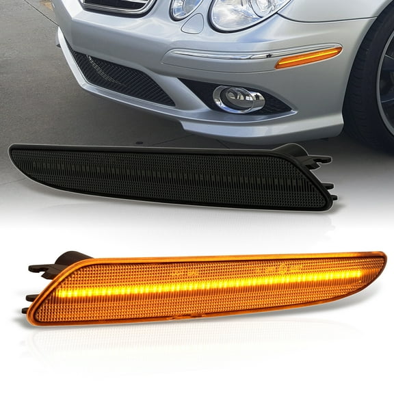 AJP Distributors Smoke Lens Amber LED Front Bumper Side Marker Lights Lamps Pair Signal Reflectors Compatible/Replacement For Mercedes-Benz E320 E350 E550 E63 AMG W211 E-Class 2007 2008 2009 07 08 09