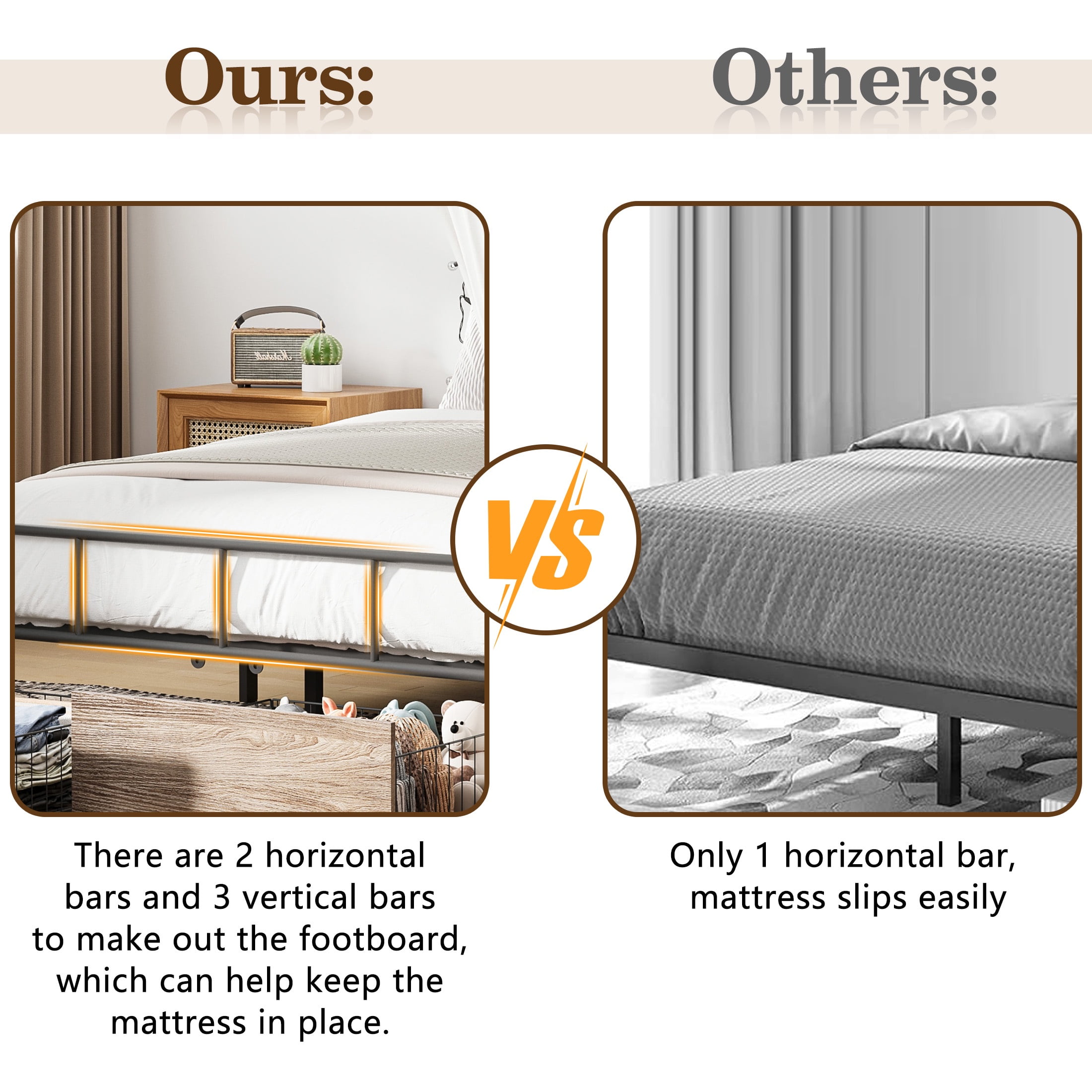 HSUNNS Full Bed Frame, Full Size Canopy Bed Frame with 2 Storage Drawers, Wooden Headboard and Footboard, Metal Platform Bed with Under-Bed Storage, No Box Spring Needed, Black+Brown