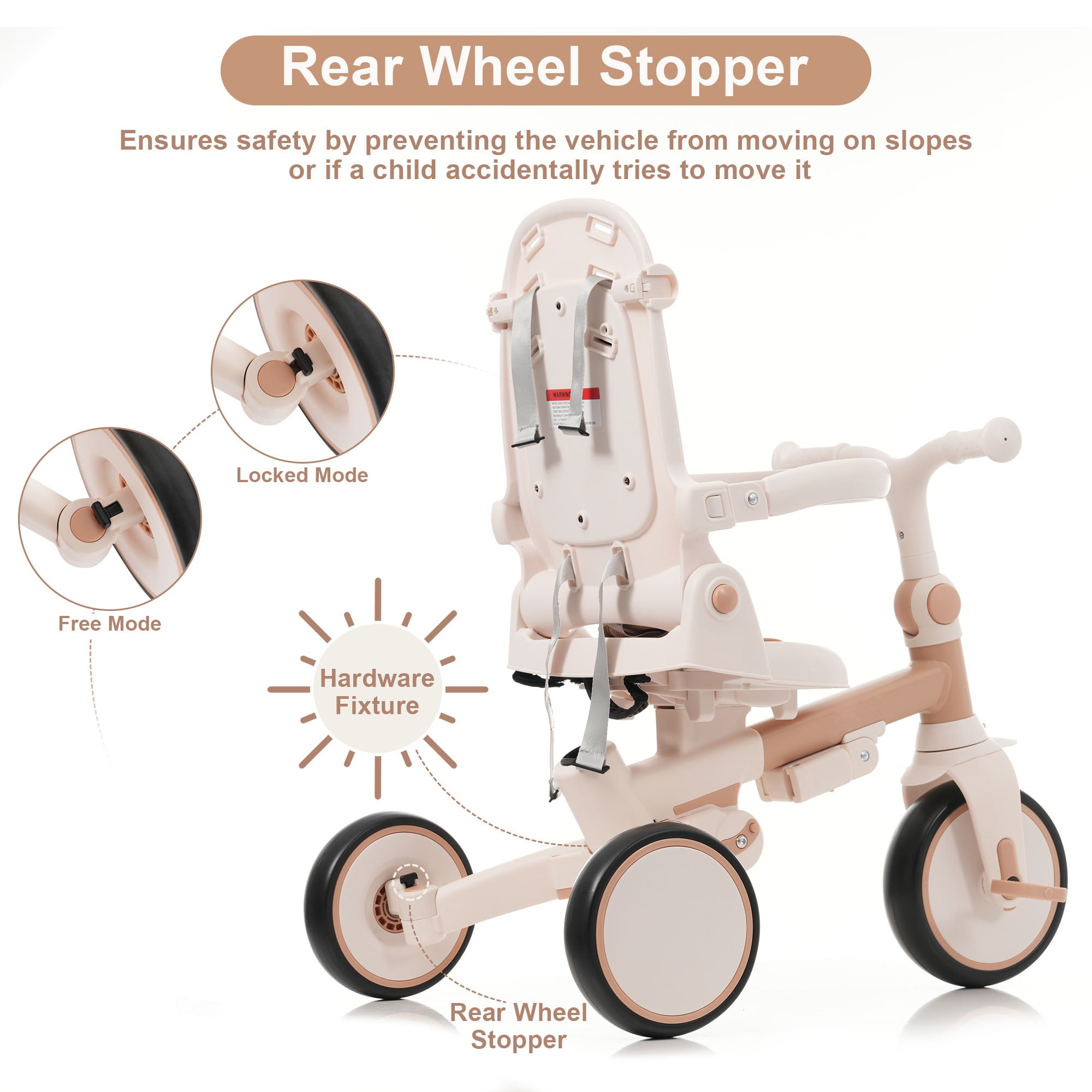 7-in-1 Baby Tricycle 1-6 Years Aluminum Frame with Canopy Push Handle 5-Point Harness for Kids Outdoor Ride