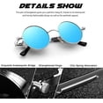thumbnail image 2 of Lente azul con montura plateada: gafas de sol polarizadas redondas para hombres y mujeres inspiradas en el estilo retro Steampunk en un círculo metálico, 2 of 4