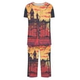 thumbnail image 4 of SwiftWear Halloween Pajamas Sets for Women Castle Pumpkin Bat Cute Spider Ghost Print Homewear Lounge Set Short Sleeve Henley Shirts Capris XXL, 4 of 4