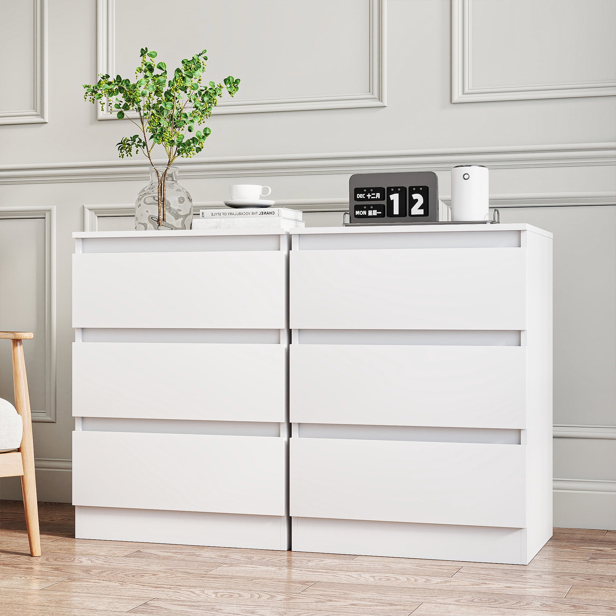GVN Bedroom Dresser, Chest of Drawers, Modern Simple 3-Drawer Dresser for Bedroom, Living Room, White