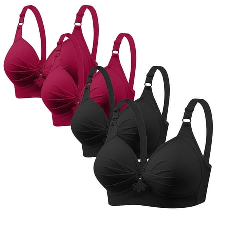 Clearance TOUMENY Nude Bra Bras for Women No Underwire 4PC Woman s Printing Gathered Together Large Size Daily Bra Underwear No Rims