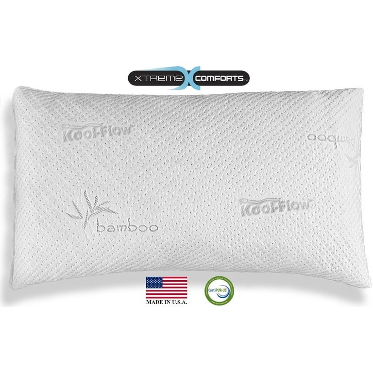 Xtreme Comforts Slim Hypoallergenic Shredded Memory Foam Standard Bamboo Pillow with Cover