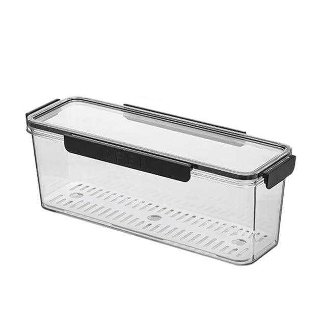 Fesfesfes Long Food Storage Containers Fridge Organizer Boxes Food Grade Airtight Storage Bins Stackable Kitchen Containers for Salad Berry Lettuce
