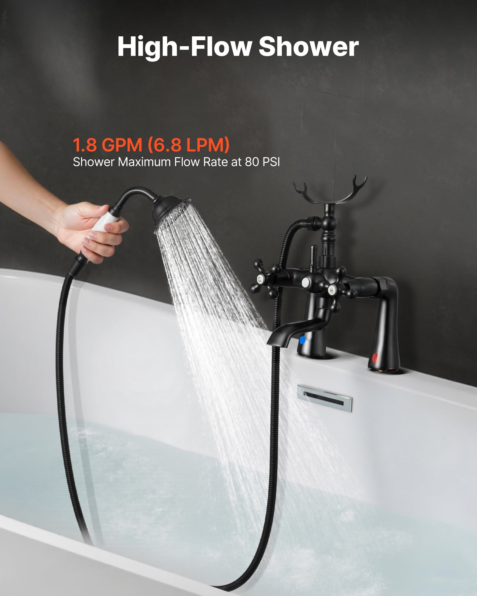 VEVOR Clawfoot Tub Faucet, Deck Mount Bathtub Faucets with Handheld Shower, Vintage Oil-Rubbed Bronze Clawfoot Tub Filler Faucet Shower Kit with 360° Rotation Spout & 59-inch Long Hose for Bathtubs