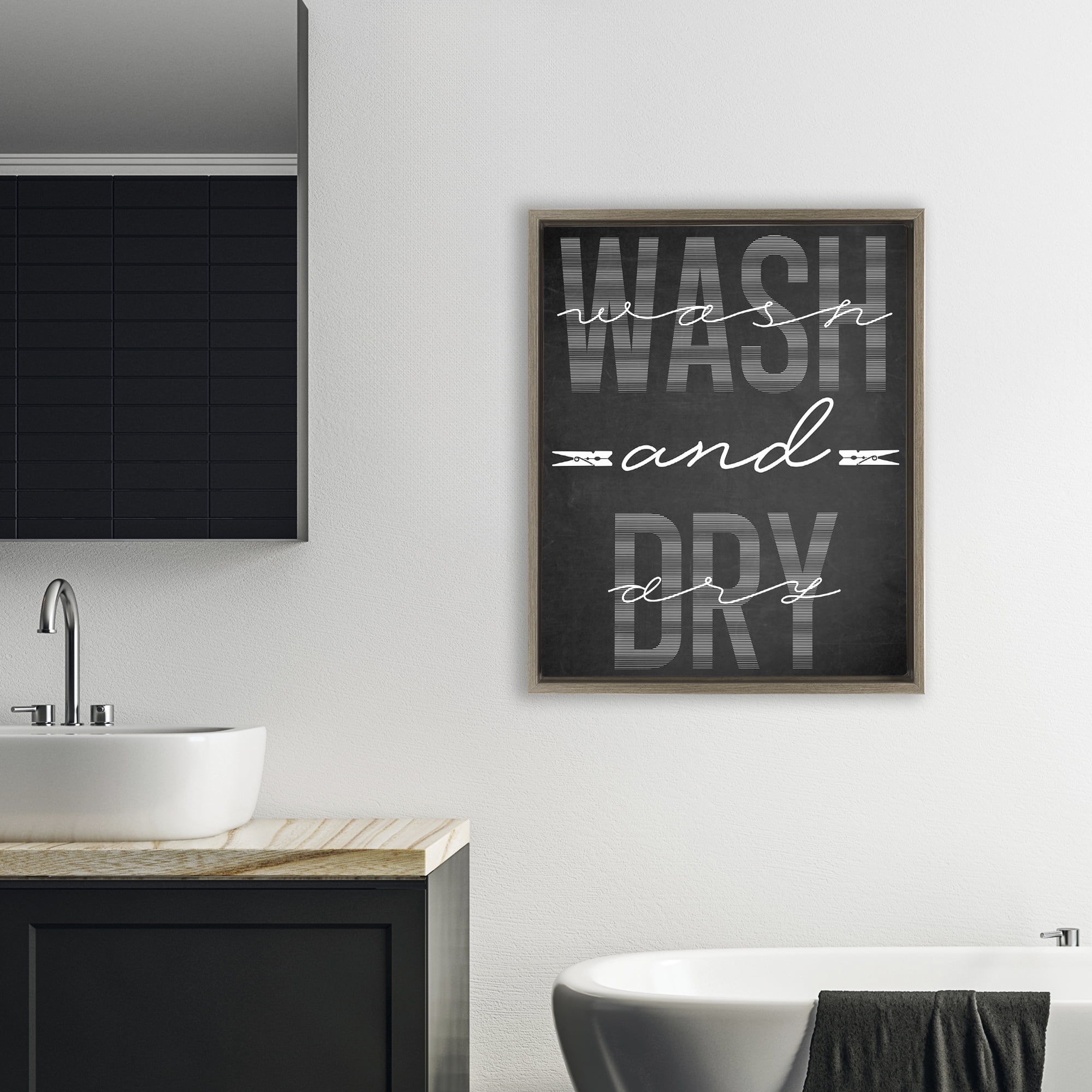 Wash And Dry Black Minimal Brown Framed Floater Canvas Wall Art, design by Marcus Prime
