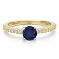 thumbnail image 3 of Gem Stone King 14K Two Tone Gold Blue Sapphire and Lab Grown Diamond Engagement Ring for Women | 0.76 Cttw | Round 5MM | Gemstone September Birthstone | Size 7, 3 of 6