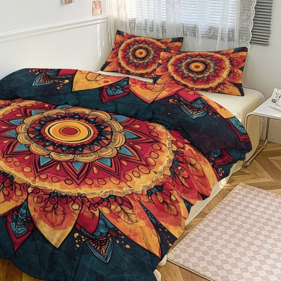 Bohemian Mandala (49) Duvet Cover Set Themed Multicolor Polyester Bedding Set for Bedroom Decoration
