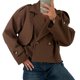 thumbnail image 1 of Gabardina Corta para Mujer, con Doble Botonadura y Cuello de Solapa, Chaqueta Corta de Larga para Otoño e Invierno Marrón L, 1 of 10