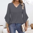thumbnail image 2 of Yubnlvae Grey Blouses for Women Casual 3/4 Length Sleeve Womens Tops V Neck Tshirts Shirts with Flared Sleeve, L, 2 of 5
