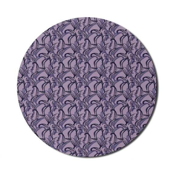 Leaves Mouse Pad for Computers, Digitally Generated Long Floral Items in Monochrome, Round Non-Slip Thick Rubber Modern Gaming Mousepad, 8" Round, Lilac Indigo, by Ambesonne