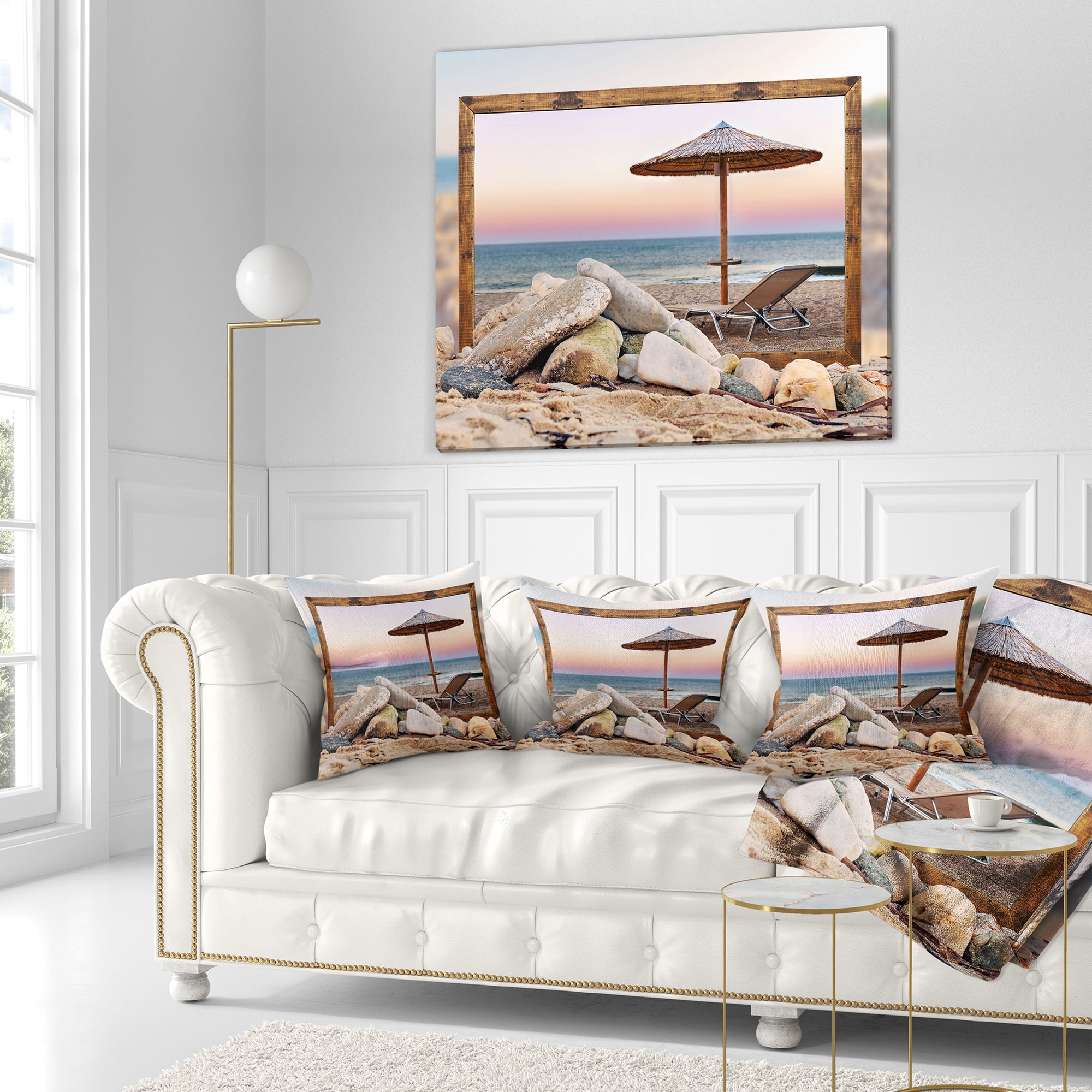 Designart Framed Effect Beach Seating - Seashore Throw Pillow - 16x16