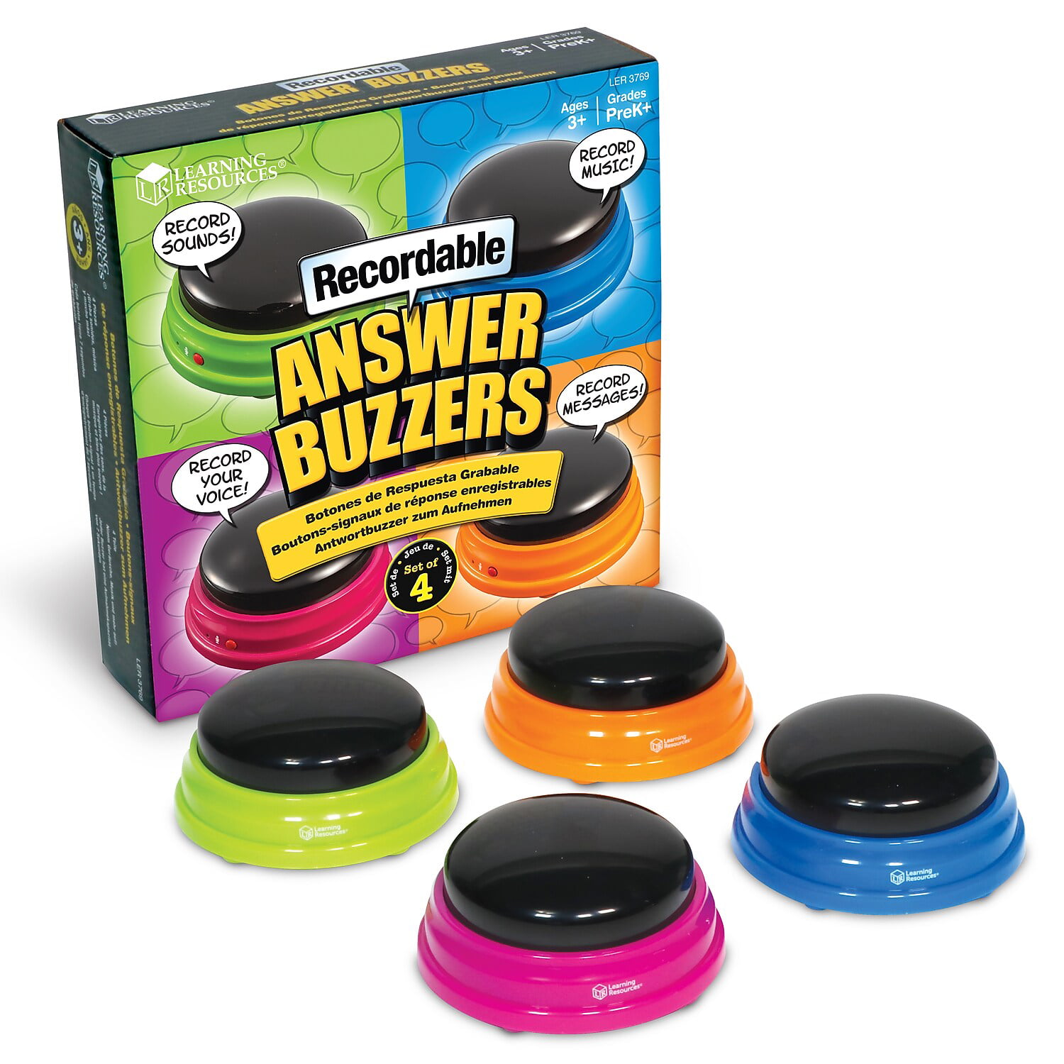3 Learning Resources Answer Buzzers Ages 3+ Set of 4 Assorted Colored Buzzers 