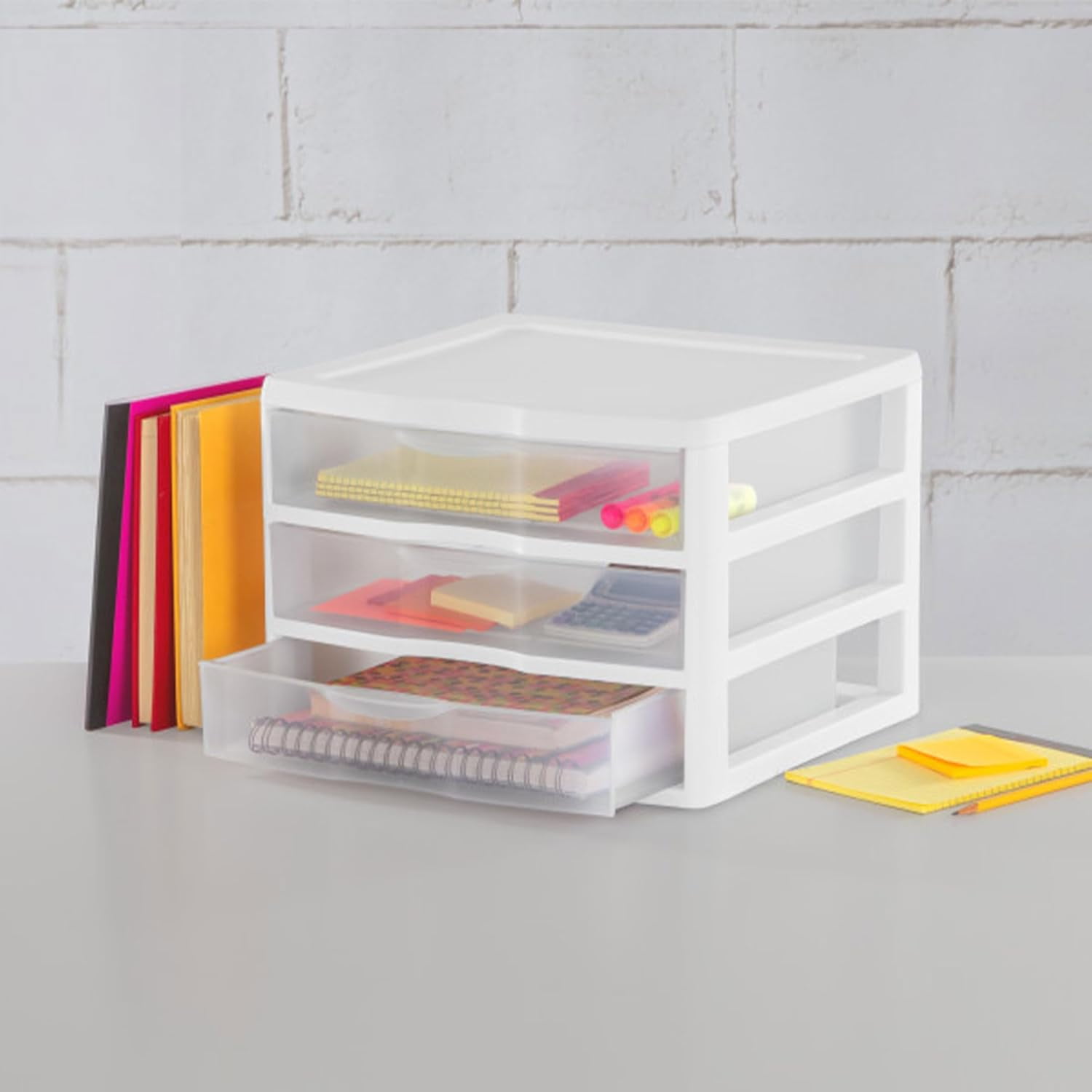HWong 3-Pack Wide 3 Drawer Unit, Plastic Desktop Organizer with Clear Drawers, White Frame - Stackable Multi-Purpose Storage for Office Supplies, Craft Rooms, Classrooms and Home Organization