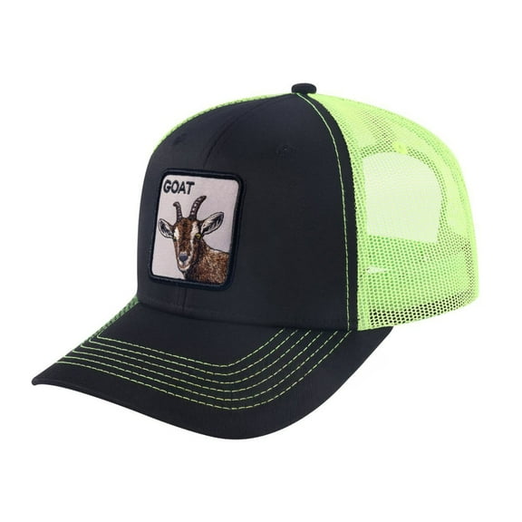 Unisex Embroidered The Goat, 6-Panel Trucker Hat, Black/Green, Adjustable Fit