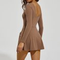 thumbnail image 6 of qolati Womens Tennis Dress Boat Neck Long Sleeve Wrap Skirt Built in Shorts Golf Athletic Dress Workout Rompers Mini Dresses Summer Khaki S, 6 of 9