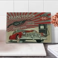 thumbnail image 2 of Cars Cutting Board, Poster Style Image Gasoline Station Commercial Element Route 66 IllustrationPrint, Decorative Tempered Glass Cutting and Serving Board, Small Size, Vermilion Beige, by Ambesonne, 2 of 5