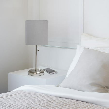 Limelights - Stick Lamp with USB charging port and Fabric Shade - Gray