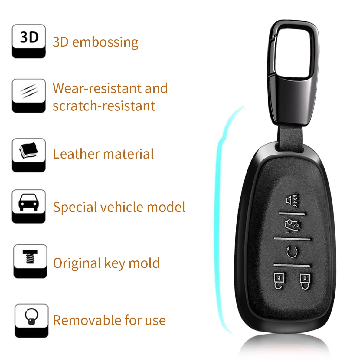 For Key Fob Cover Leather Car Compatible for 2016 2017 2018 2029 2020 2021 Equinox Malibu Camaro Cruze Blazer Sonic Volt Traverse Trax 5 Button Key Case-G Style