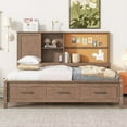 thumbnail image 2 of Twin Size Lounge Daybed with Storage Shelves and Cork Board, Versatile Wood Sofa Bed Frame with USB Ports and 3 Drawers, Sturdy Slats Support, Space-Saving (Antique Wood Color), 2 of 7