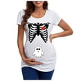 thumbnail image 2 of Pregnancy Announcement Halloween Tshirts Women 2025 Short Sleeve Crewneck Maternity Skeleton Halloween Shirts for Women, 2 of 5