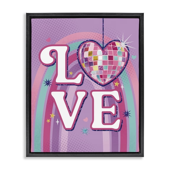 Stupell Industries Art Deco Love Disco Heart Rainbow Black Floating Frame Canvas Art, 17 x 21, by Courtney Morgenstern