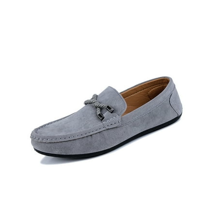 

GENILU Mens Classic Penny Loafer Faux Suede Dress Shoe Party Round Toe Flats Gray 7.5