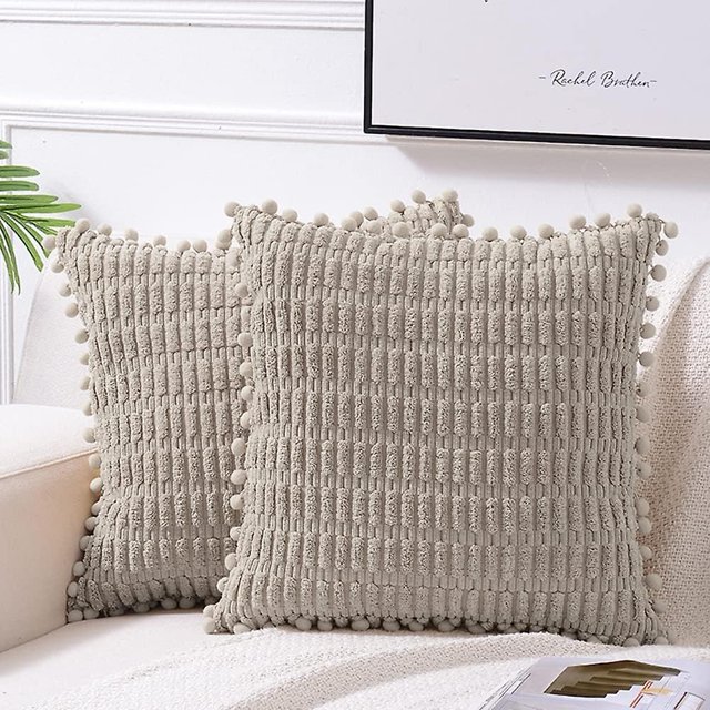 Fundas de Almohada Decorativas YONGSHENG 2 Paquetes Color Topo 18.0 x 18.0 in Pompones