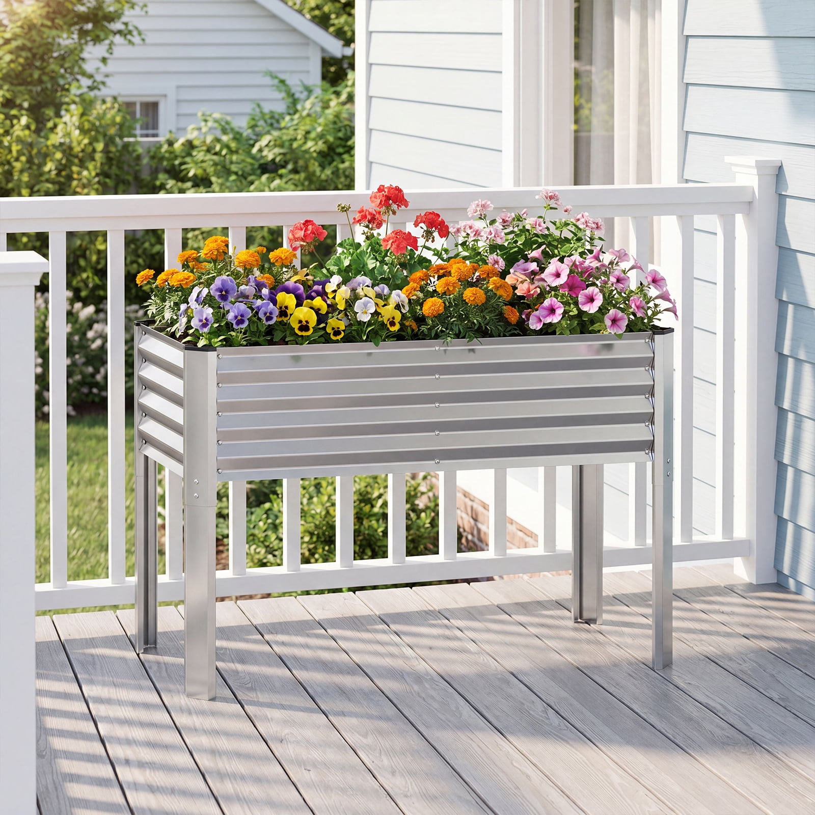 Costway 2 PCS Galvanized Raised Garden Bed with Legs, Metal Elevated Planter Box for Flowers Sliver
