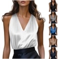 thumbnail image 5 of POIUYTR Plus Size Women Summer Satin Tank Tops Casual V Neck Wide Strap Sleeveless Shirts Business Loose Camisole, 5 of 6