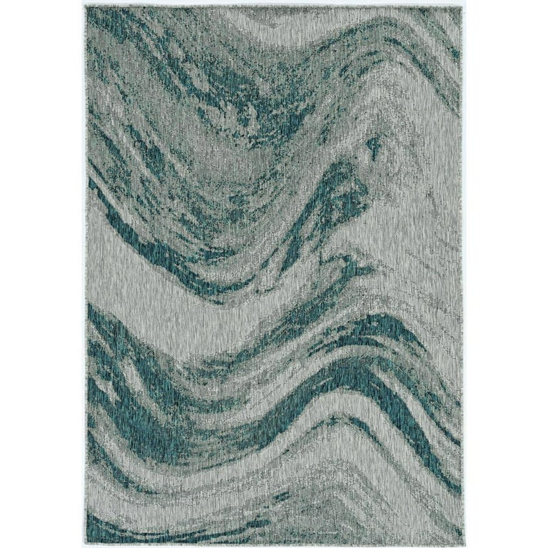 3'X4' Blue Grey Machine Woven Uv Treated Abstract Indoor Outdoor Accent Rug