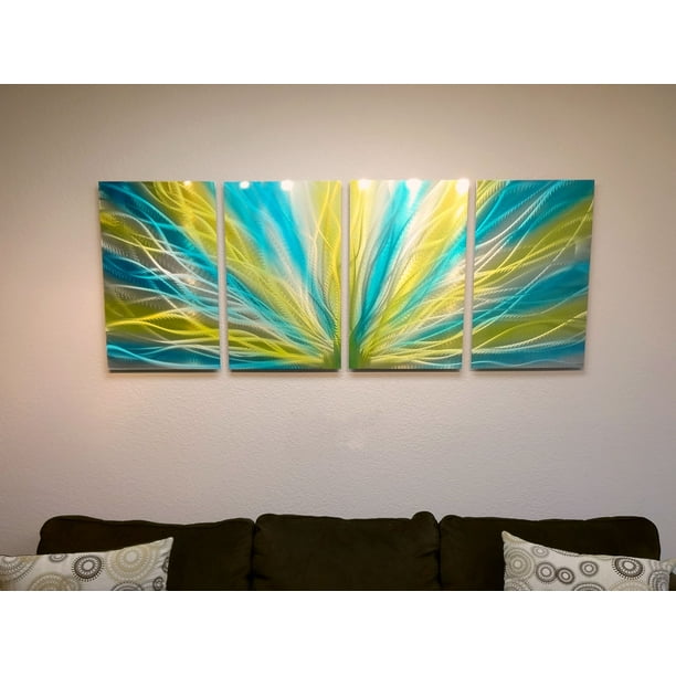 Radiance Blue Yellow Abstract Metal Wall Art Contemporary Modern Decor by Miles Shay