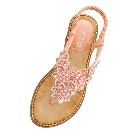 

Women s Sandals Beads Bohemian Style Flat Bottomed Casual Shoes
