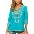 thumbnail image 2 of Mexican Tops for Women Embroidered Shirts Hippie Clothes Tunic Fiesta Plus Size Boho Peasant Blouses Sky Blue XXL, 2 of 6
