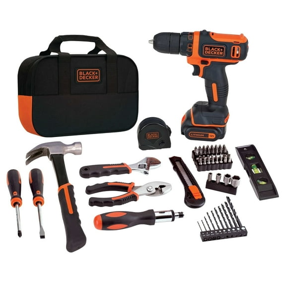 BLACK DECKER 12V Cordess Drill/Driver, 1.5Ah, 59 Piece Set, Battery and Charger Included (BDCDD12PK)
