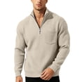 thumbnail image 5 of Nmnitkp Mens Sweatshirt Solid Corduroy Stand Collar Half Zip Long Sleeve Plus Size Pullover Loose Fit Chest Pocket Casual Layering Top for Fall Winter Office Daily Travel Weekend Wear Beige,XL, 5 of 9