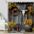 thumbnail image 5 of Farmhouse Western Cowboy Shower Curtain, Rustic Barn Door Country Brown Southwest Boots Yellow Floral Bath Curtain, Waterproof Fabric Bathroom Accessories Curtain Decor Set with Hooks 72X72Inch, 5 of 5