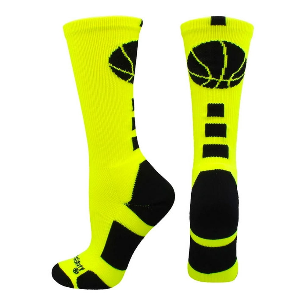 Basketball Socks with Basketball Logo Crew Socks (Neon Yellow/Black