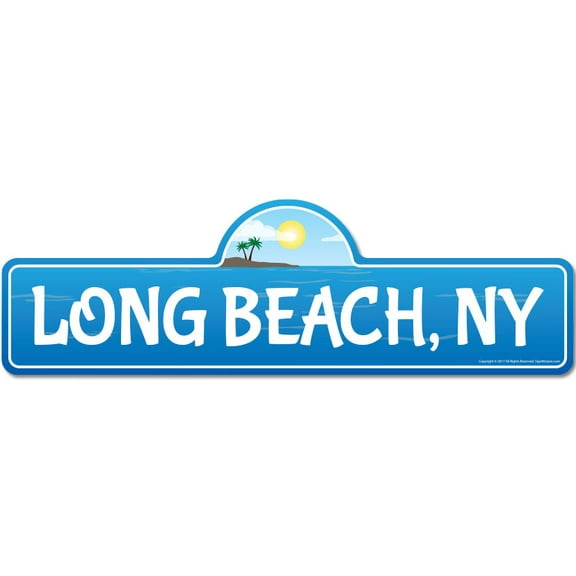 Long NY New York Beach Street Sign | Indoor/Outdoor | Surfer Ocean Lover Décor For Beach House Garages Living Rooms Bedroom | Signmission Personalized Gift
