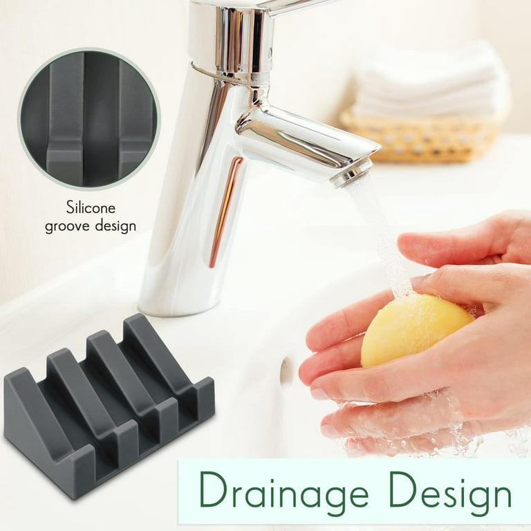 Self Draining Soap Bar Holder Silicone Kitchen Sink Soap Dish Sponge Tray  Counter Caddy Organizer for Dish Soap Dispenser