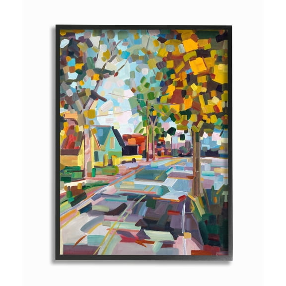 Stupell Geometric New England Fall Scene Framed Giclee Texture Art 11 x 14