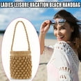 thumbnail image 2 of Summer Bucket Shoulder Bag Women Drawstring Woven Handbag (Light Brown), 2 of 8