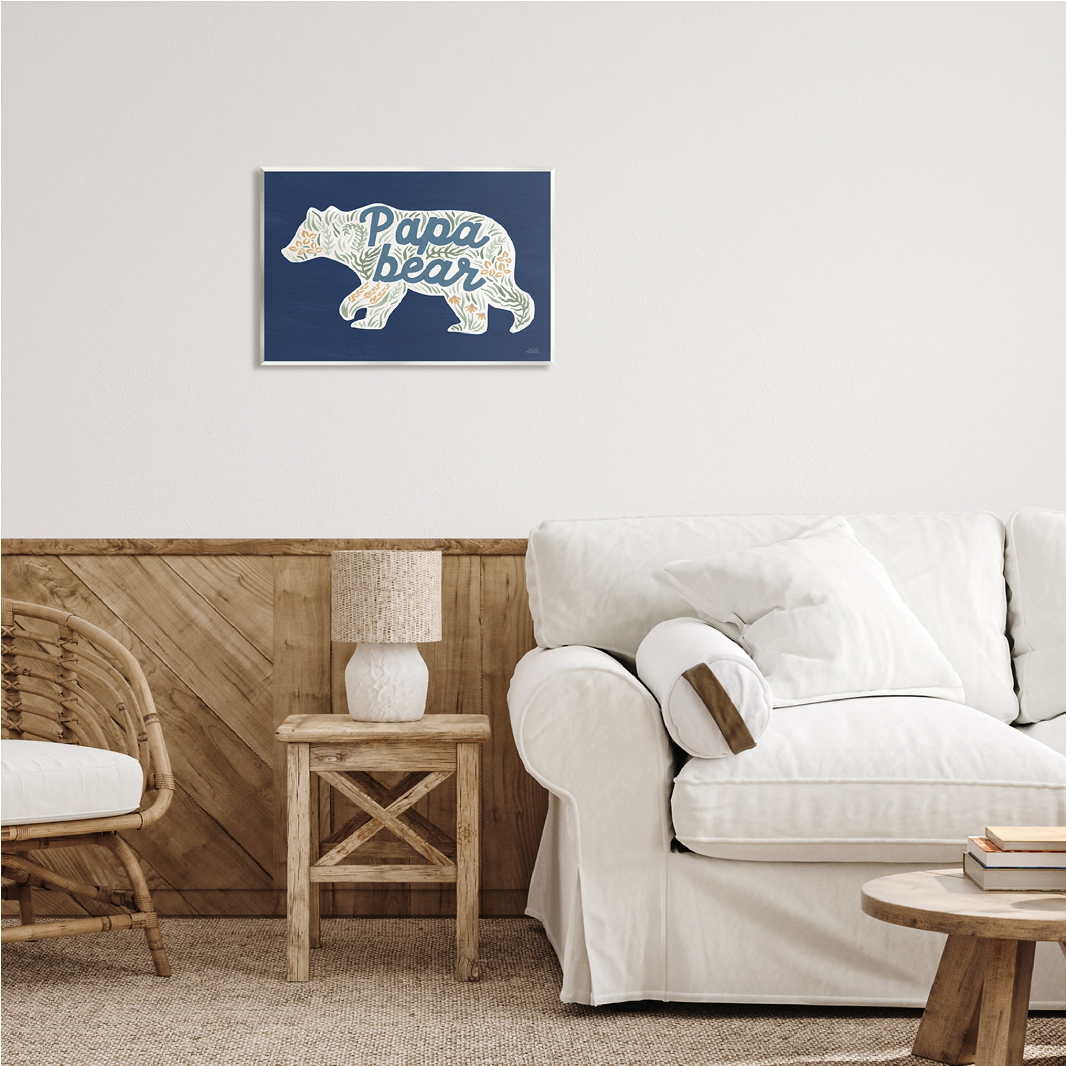 Stupell Industries Blue Floral Papa Bear Botanical & Floral Painting Unframed Art Print Wall Art, 19 x 13