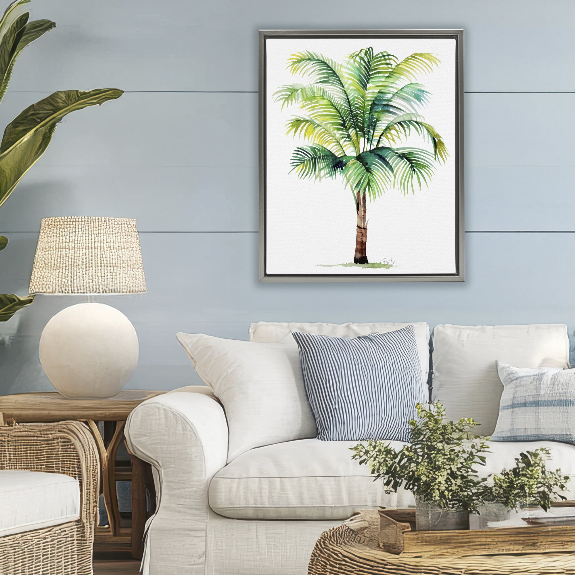 Stupell Industries Breezy Fronds Palm Gray Framed Floater Canvas Wall Art, design by Shelly Craig
