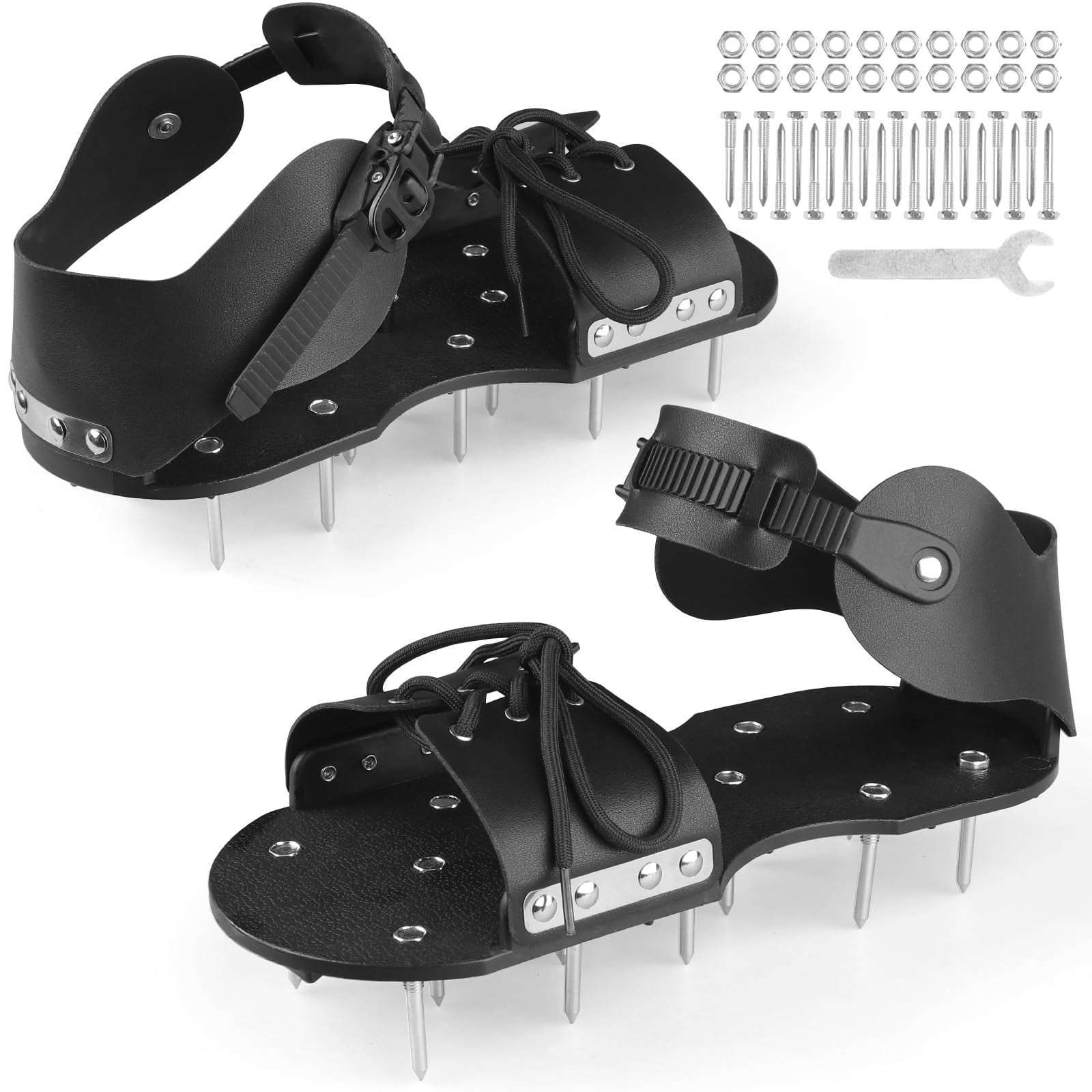 Lawn Aerator Shoes For Grass  With Adjustable Loop Strap 26 Stainless Steel Nails Aeration Soil Patios Gardens Lawns