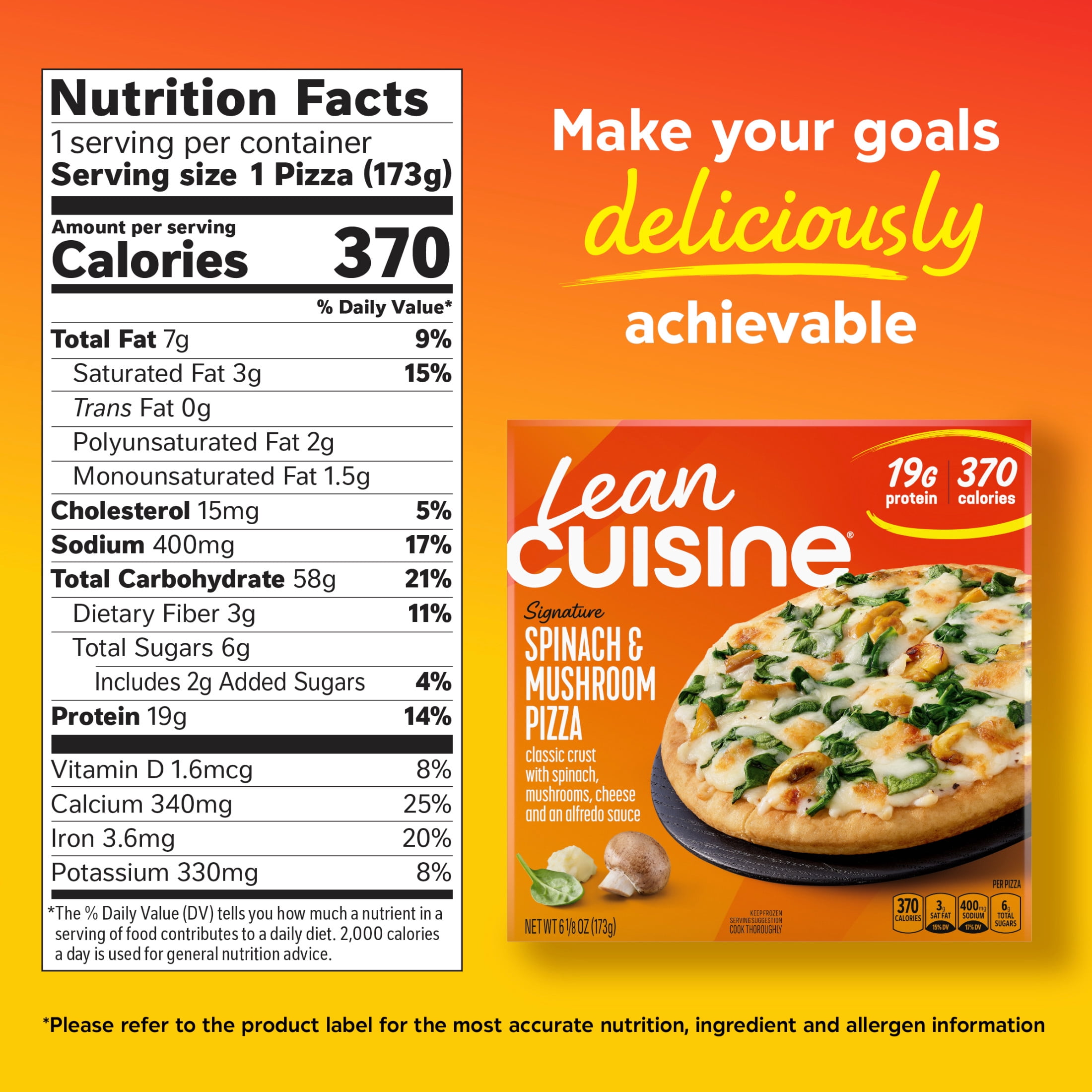 Lean Cuisine Spinach and Mushroom Pizza Microwave Meals for Lunch or Dinner, 6 oz (Frozen)